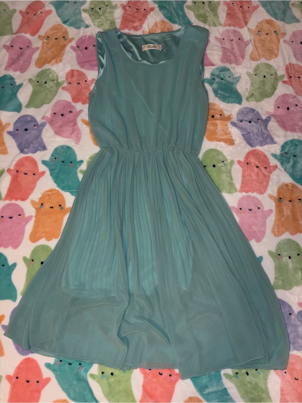 Sleeveless Pleated Chiffon Dress in Teal
